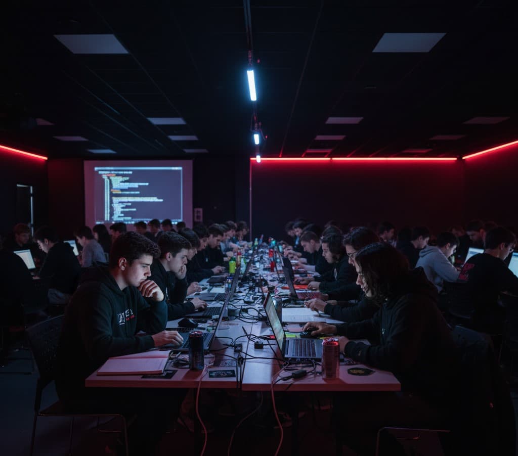 Students collaborating during a hackathon